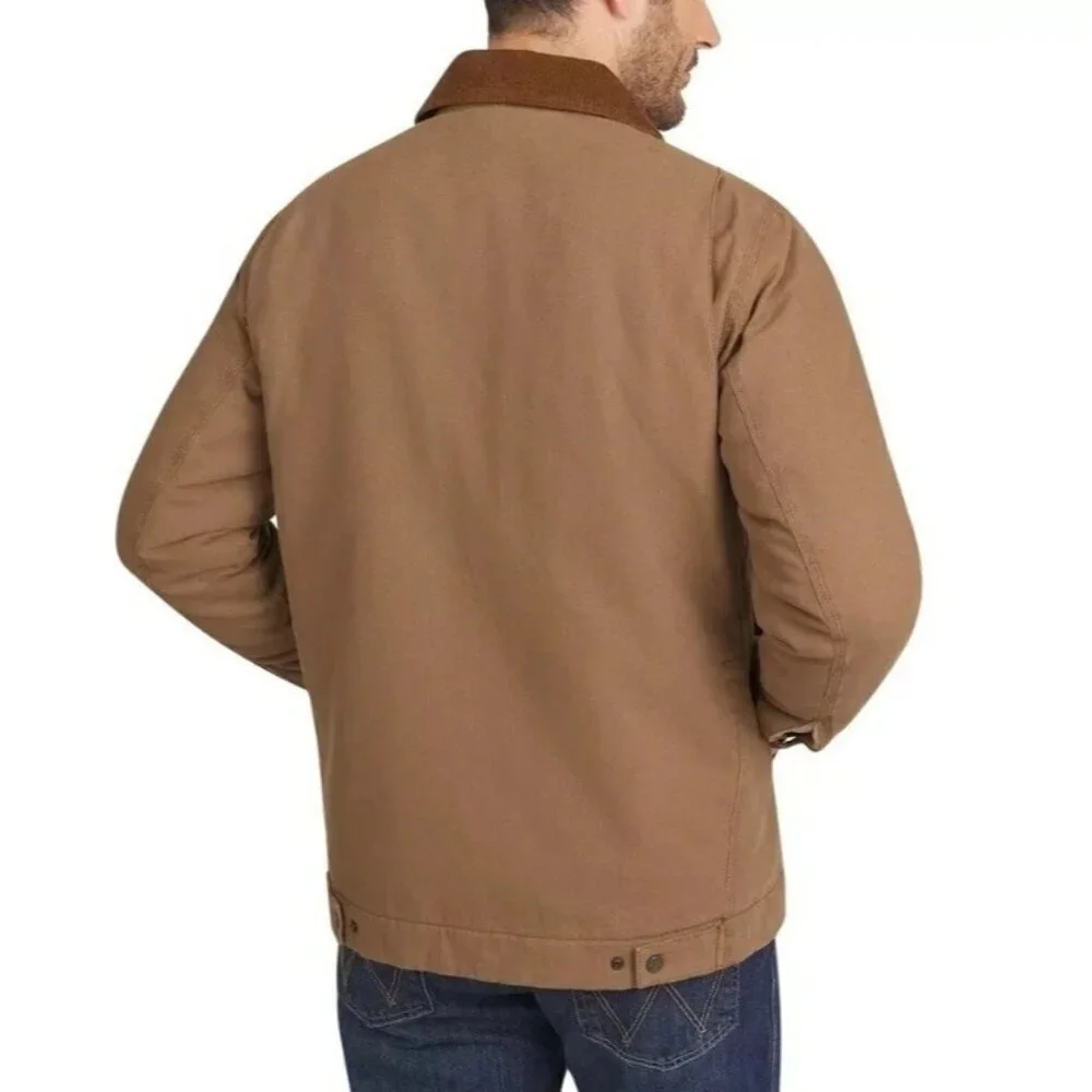 Wrangler Men's L Brown Canvas Quilted Lined Corduroy Collar Jacket jck0249